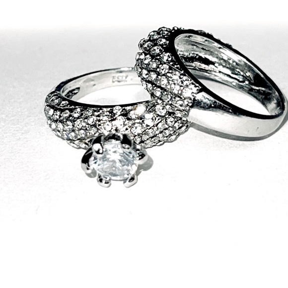 (◕‿◕) Wedding Set 2 pc 18kf  white gold diamond Ring 3 Ct tw Romantic vintage - Picture 7 of 8